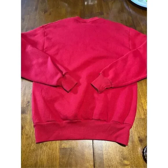 Vintage JERZEES Blank Solid Red 1980s Mens Sz Medium USA Crewneck Sweater GUC - Picture 4 of 6